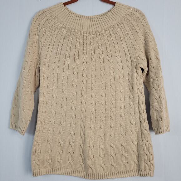 Talbots 3/4 sleeve cable knit cotton sweater size S beige, classic, minimalist - Picture 1 of 7